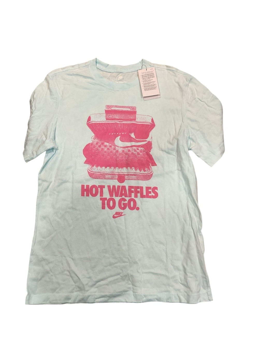 Nike Kids Light Blue Tee with Pink 'Hot Waffles To Go' Graphic